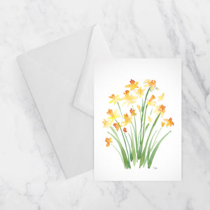 daffodil watercolor fresh spring floral art blank card with envelope
