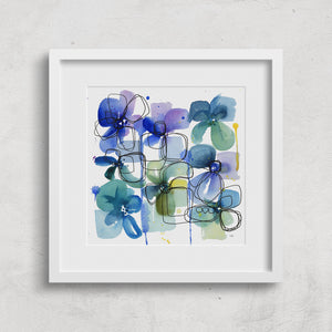 mid-century modern watercolor floral abstract flowers wall art print